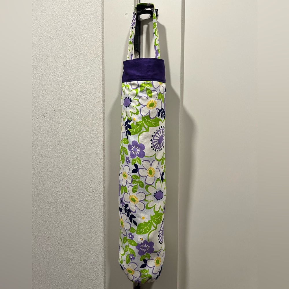 Handmade Floral Print Cotton Bag Holder with Purple Trim. Made By My Momma!🥰 Joy